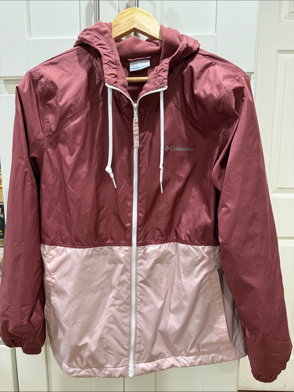 Columbia Maroon & Light Pink Hooded Rain Jacket
